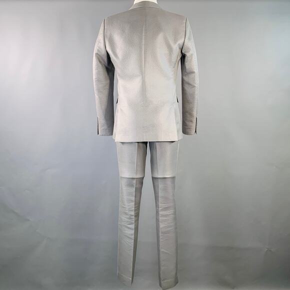CALVIN KLEIN COLLECTION Size 38 Grey Textured Cotton Blend Peak Lapel Suit - Picture 4 of 16